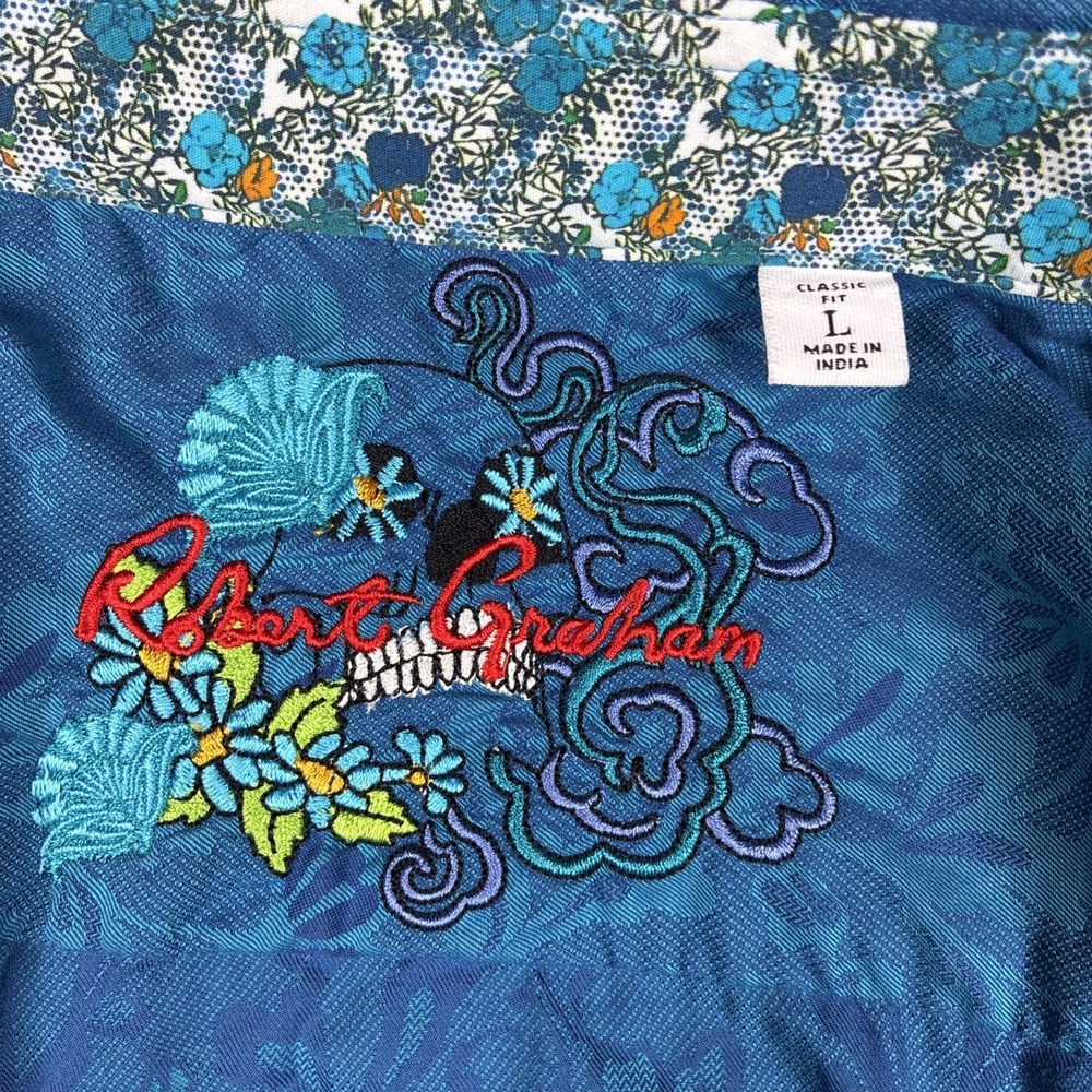 Robert Graham Flip Cuff Shirt Men's XL Blue Floral Jacquard Button Up - Picture 3 of 13